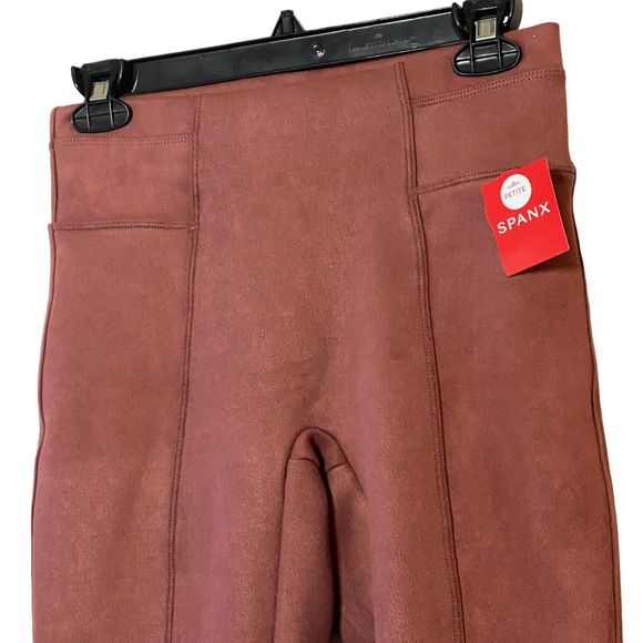 New Spanx Faux Suede Leggings Womens Pants Ankle Skinny Stretch Rich Rose S/P - Picture 2 of 13